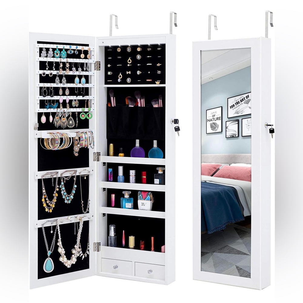 Cabinet jewelry box mirror with lights